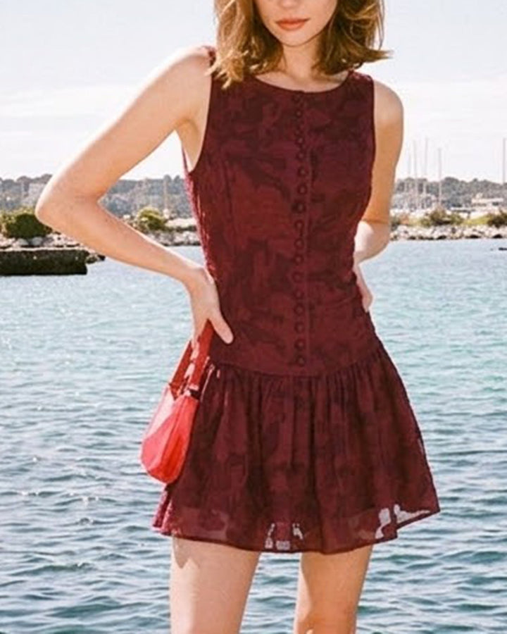 Morgan and Brooke | Jacquard Boat Neck A-Line Mini Dress, Red