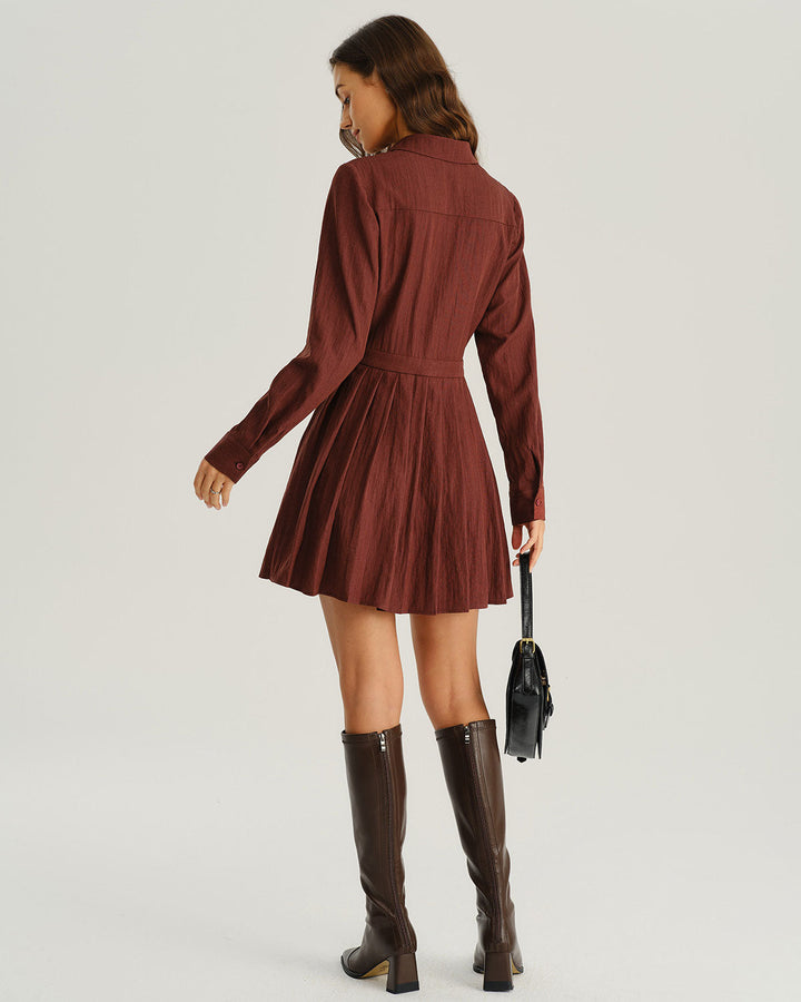 Morgan and Brooke | A-Line Pleated Mini Dress, Brick Red