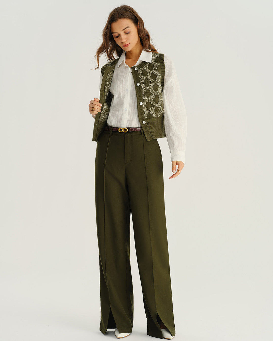 Morgan and Brooke | Green Natural Waist Pocket Straight Pants