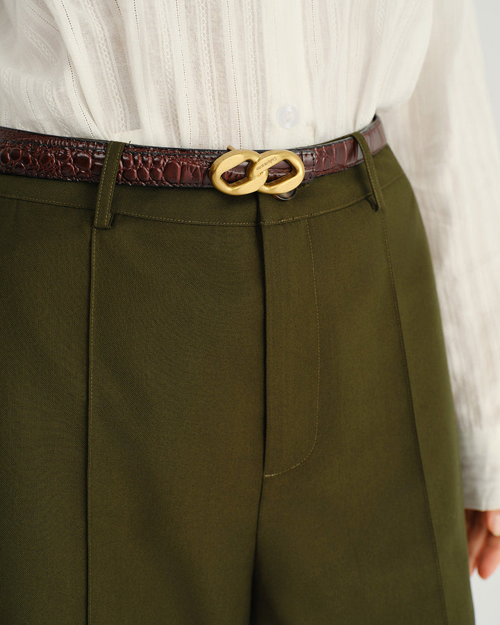 Morgan and Brooke | Green Natural Waist Pocket Straight Pants