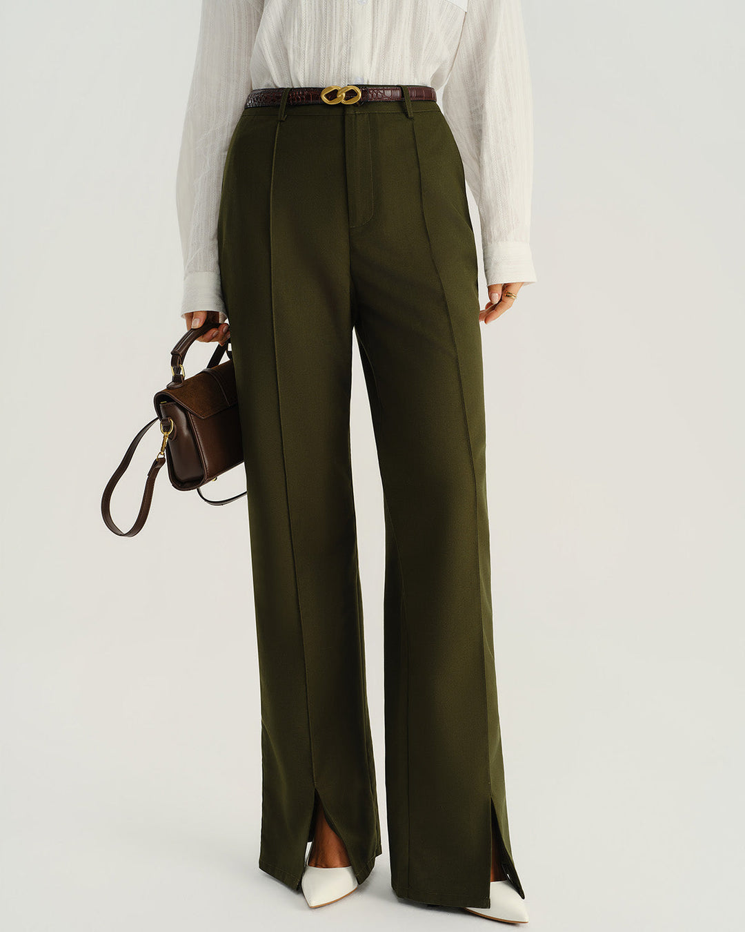 Morgan and Brooke | Green Natural Waist Pocket Straight Pants