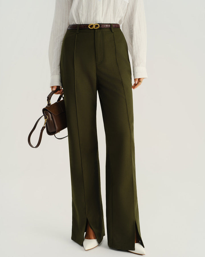 Morgan and Brooke | Green Natural Waist Pocket Straight Pants