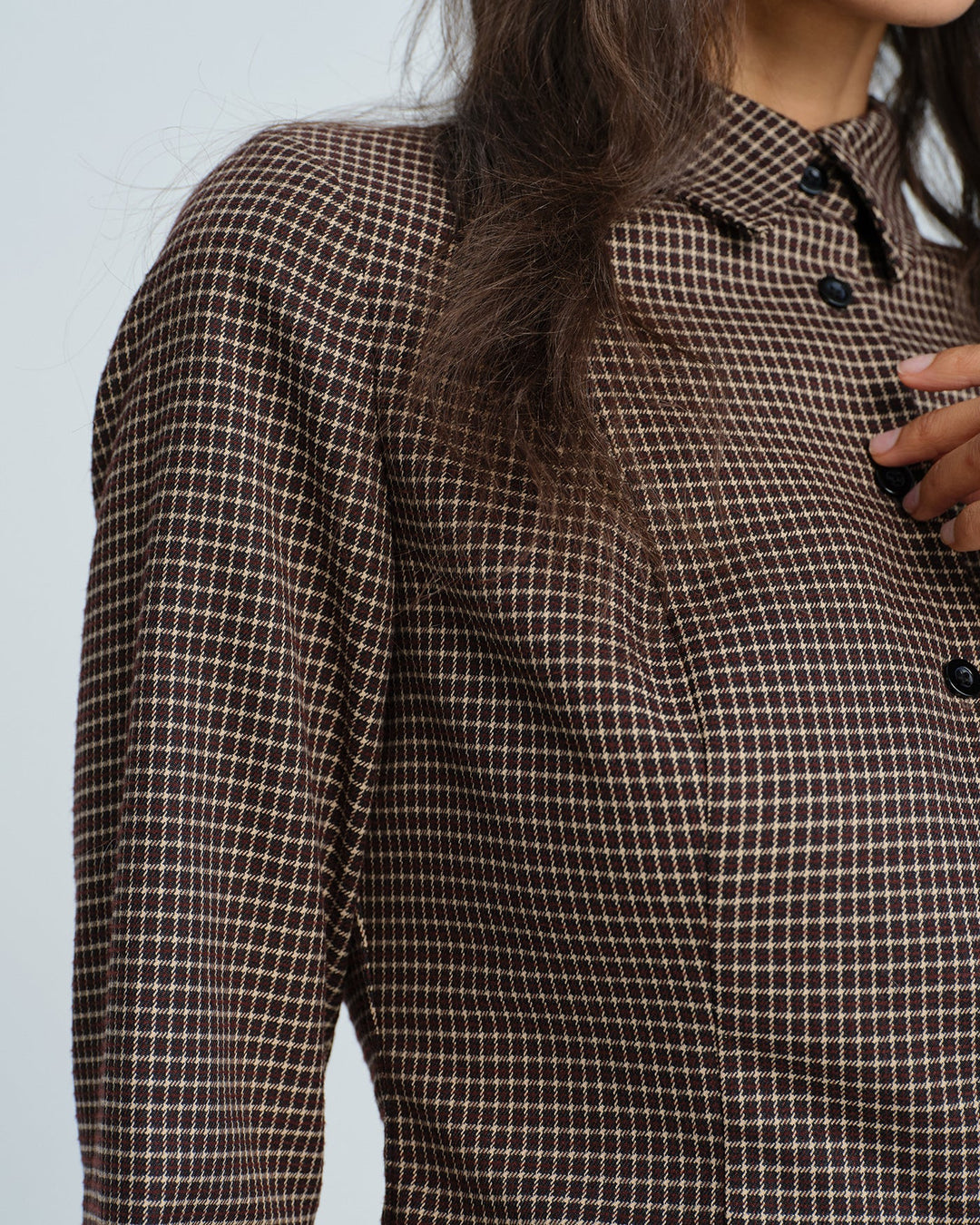 Morgan and Brooke | Plaid Button-Up Shirt for Women in Coffee Color