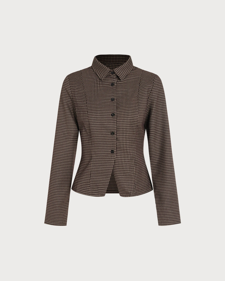 Morgan and Brooke | Plaid Button-Up Shirt for Women in Coffee Color