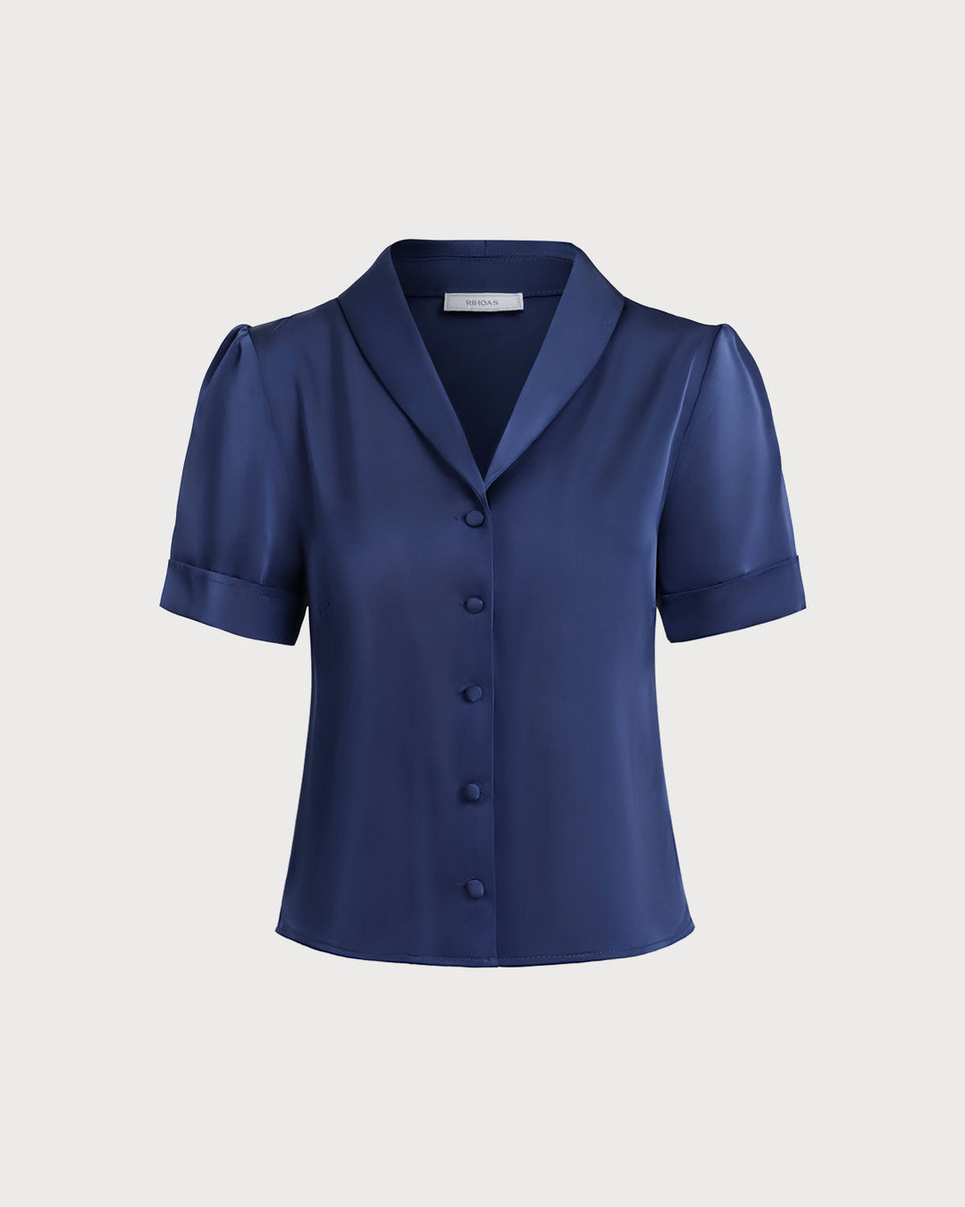 Morgan and Brooke | Satin Button Blouse for Women in Navy