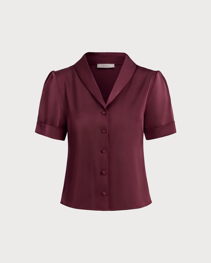 Morgan and Brooke | Satin Blouse for Women in Wine Red