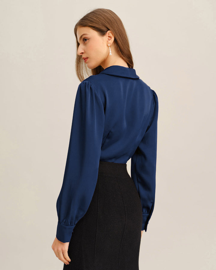 Morgan and Brooke | Satin Shirt for Women in Navy