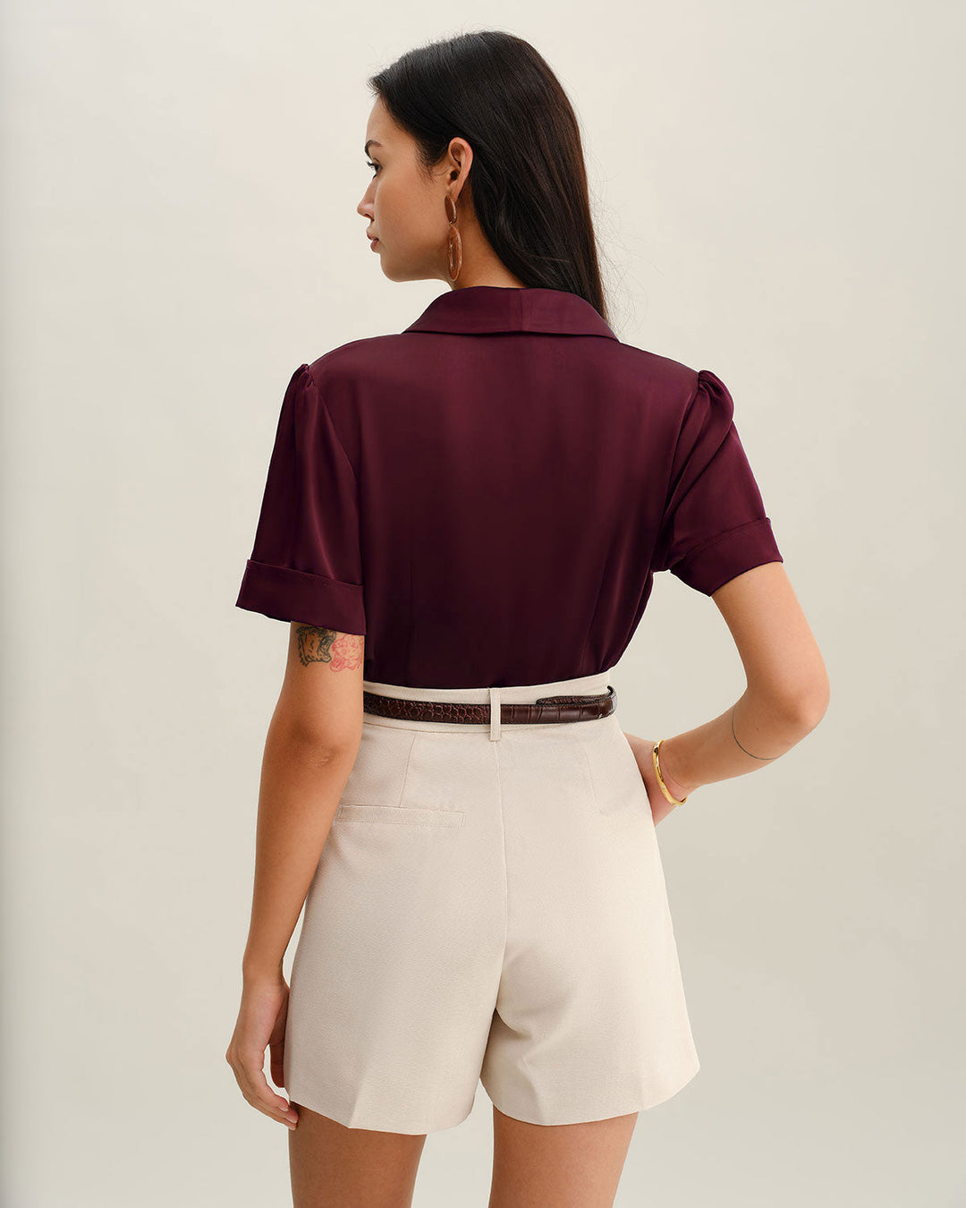 Morgan and Brooke | Satin Blouse for Women in Wine Red