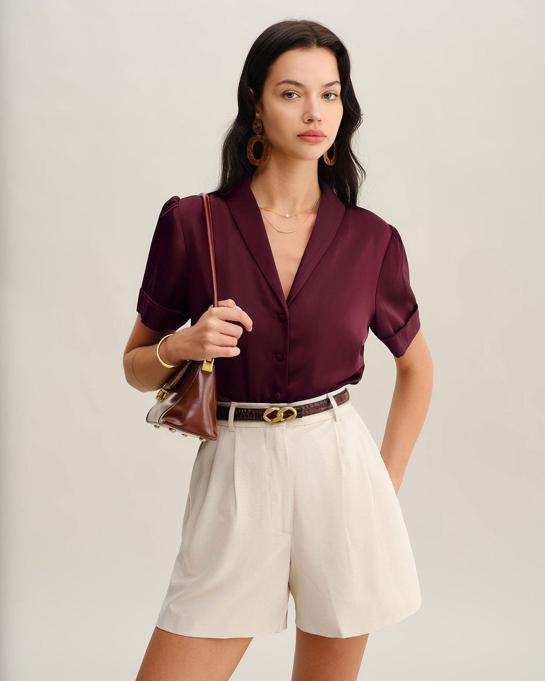 Morgan and Brooke | Satin Blouse for Women in Wine Red