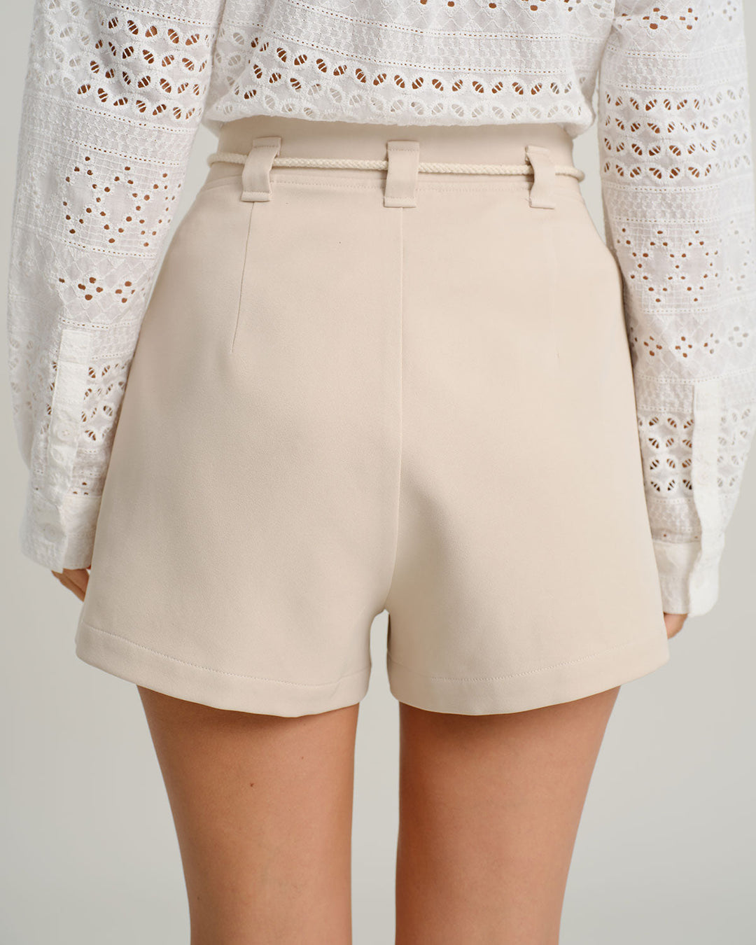 Morgan and Brooke | Beige Tie Waist Shorts