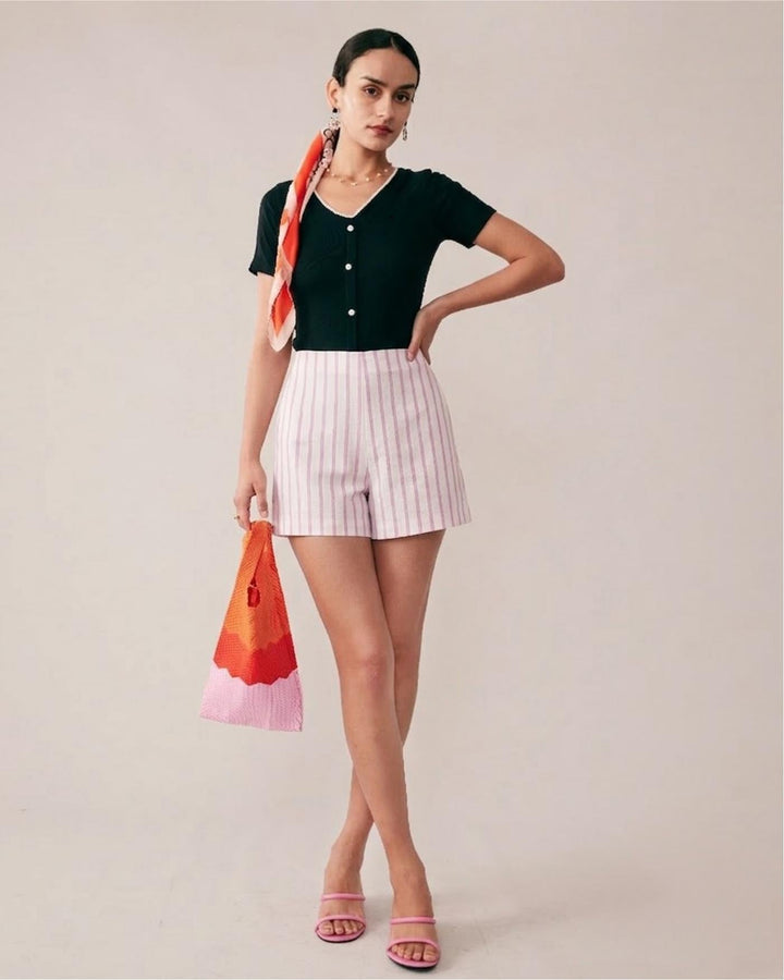 Morgan and Brooke | Striped Pocket Shorts for Women in Pink