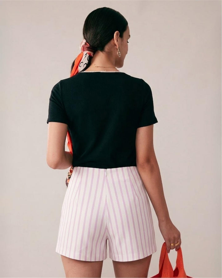 Morgan and Brooke | Striped Pocket Shorts for Women in Pink