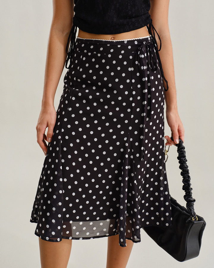 Morgan and Brooke | Polka Dot Midi Skirt for Women in Black