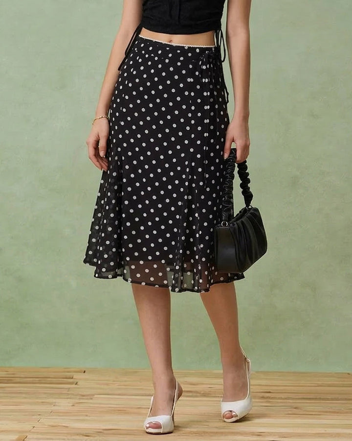 Morgan and Brooke | Polka Dot Midi Skirt for Women in Black