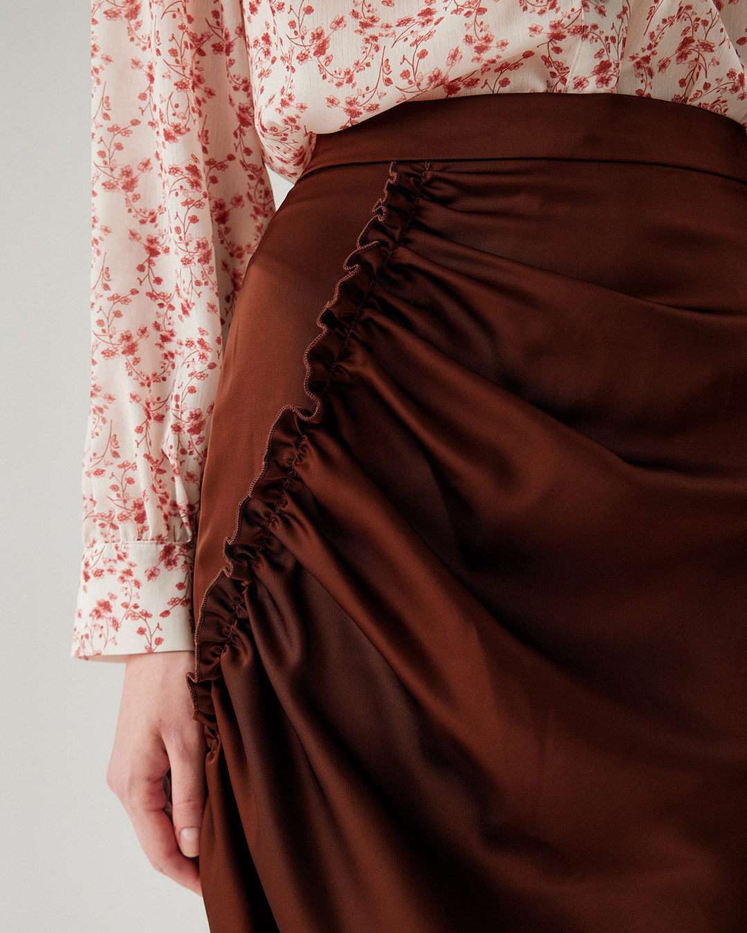 Morgan and Brooke | Ruched Pencil Midi Skirt for Women in Coffee