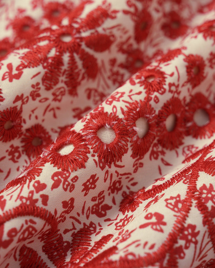 Morgan and Brooke | Floral Ruched Midi Skirt for Women in Red