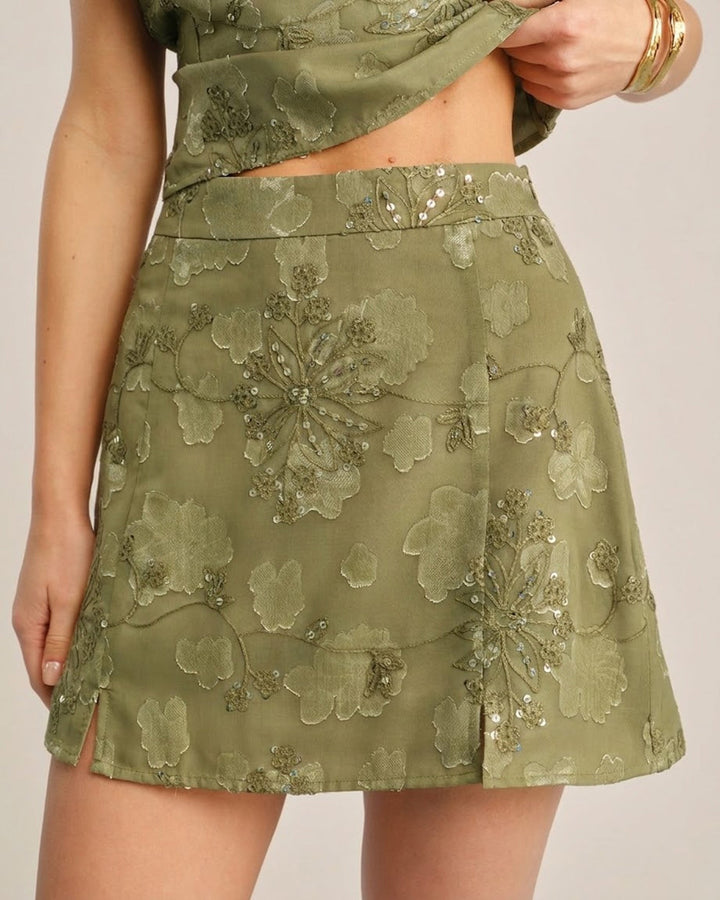 Morgan and Brooke | Green Jacquard Mini Skirt