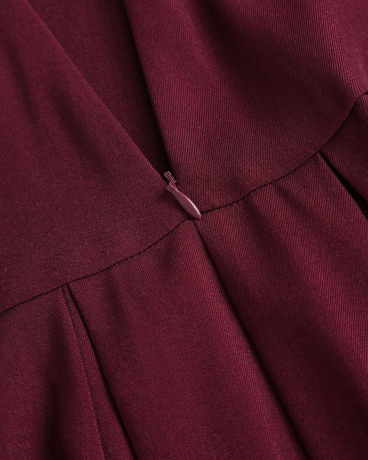 Morgan and Brooke | Natural Waisted Pleated Midi Skirt in Wine Red