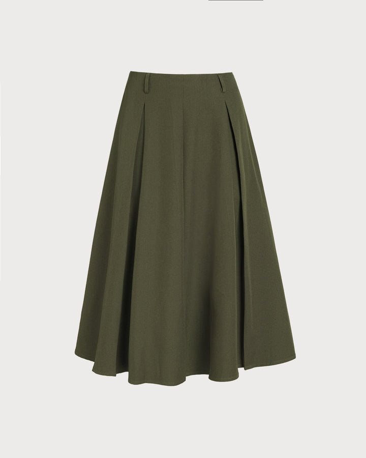 Morgan and Brooke | A-Line Pleated Midi Skirt in Green