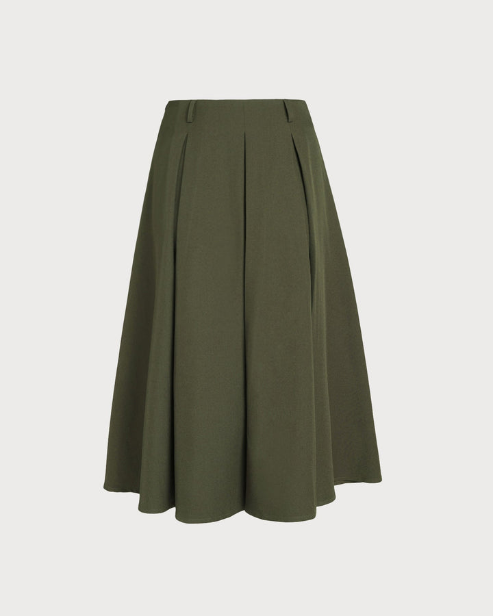 Morgan and Brooke | A-Line Pleated Midi Skirt in Green