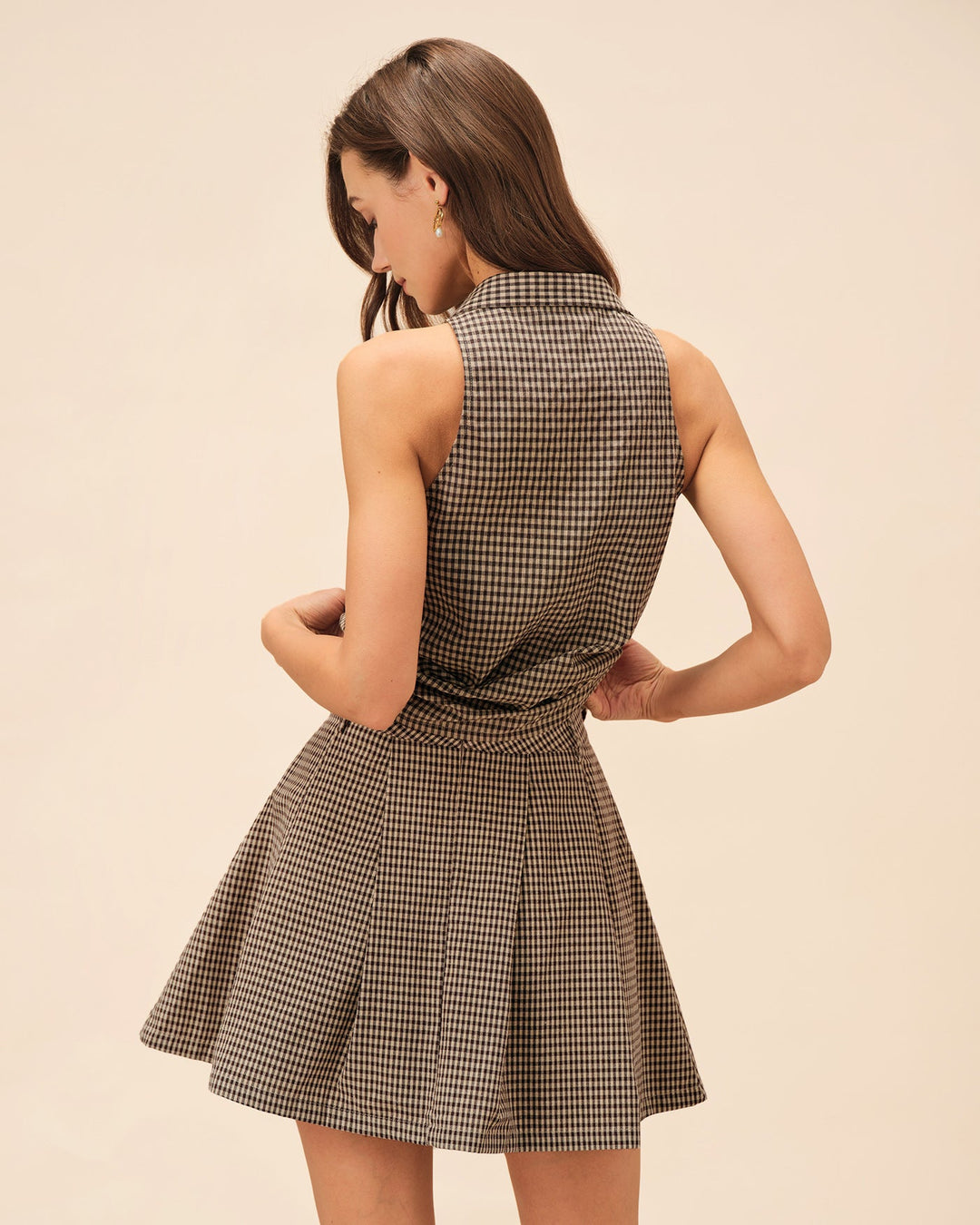 Morgan and Brooke | Brown Plaid Ruched Skirt