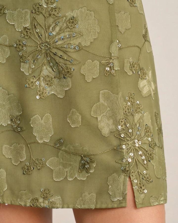 Morgan and Brooke | Green Jacquard Mini Skirt