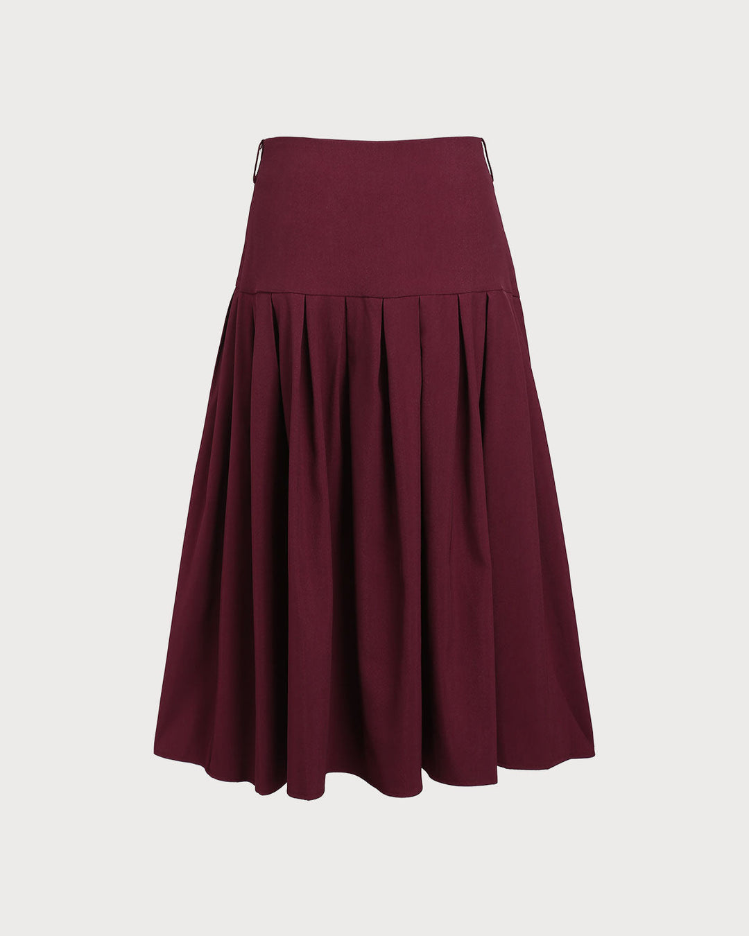 Morgan and Brooke | Natural Waisted Pleated Midi Skirt in Wine Red