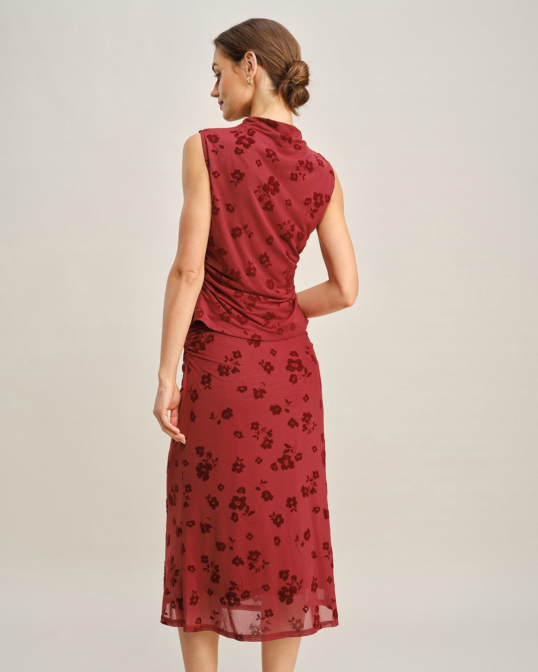 Morgan and Brooke | Floral Midi Skirt for Women in Red