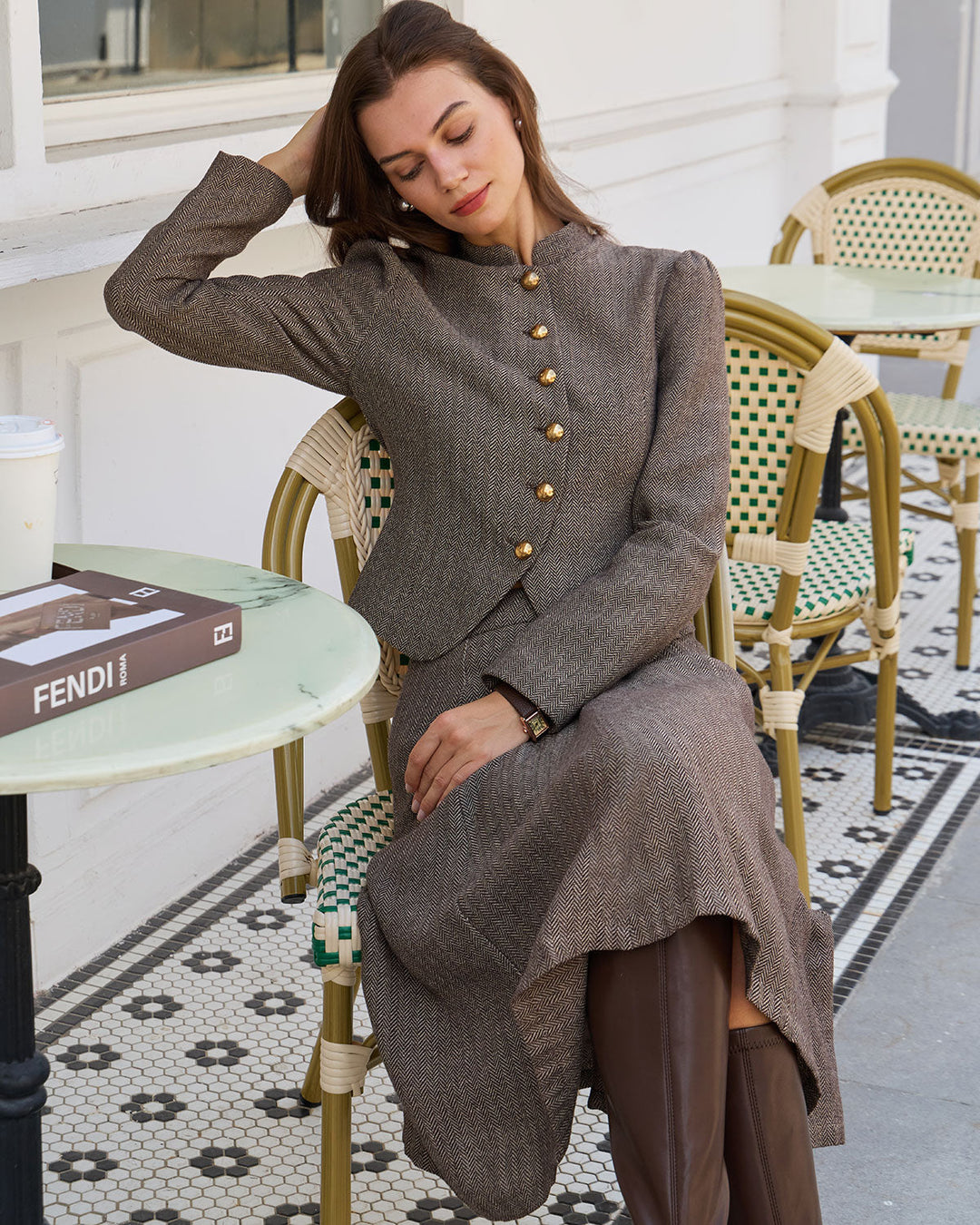 Morgan and Brooke | Brown Natural A-Line Midi Skirt