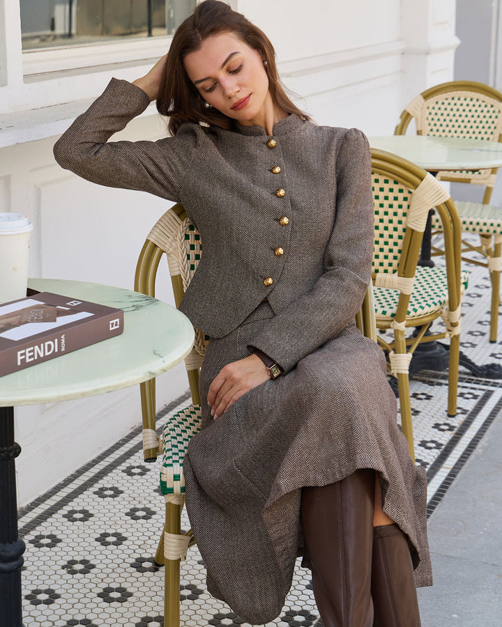 Morgan and Brooke | Brown Natural A-Line Midi Skirt