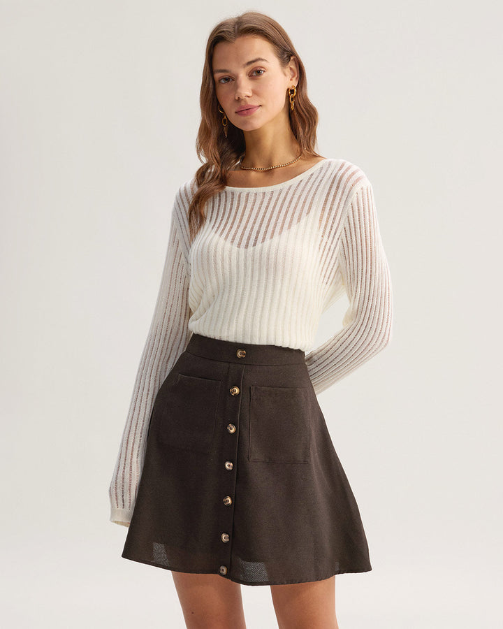 Morgan and Brooke | High Waisted Skirt for Women in Brown