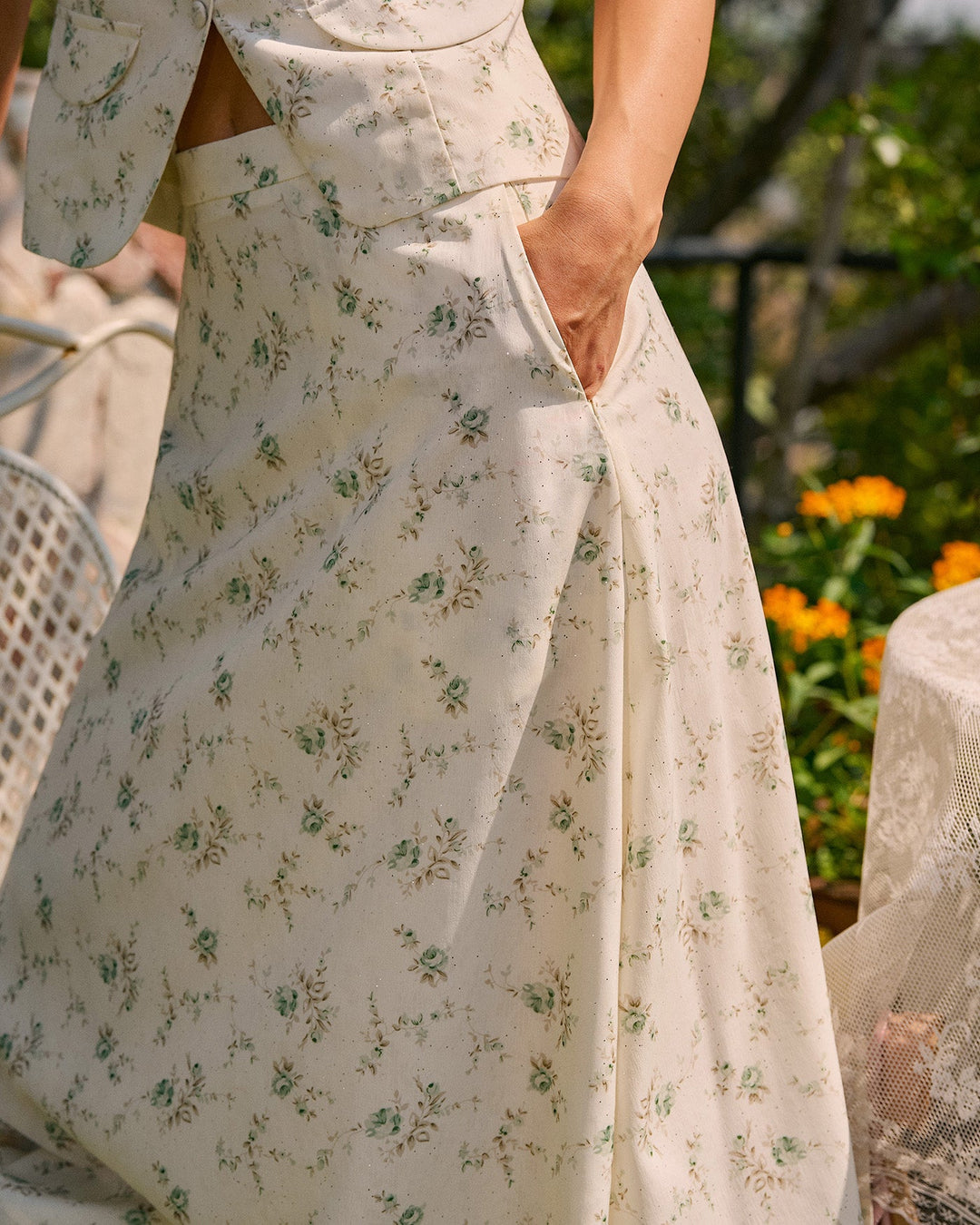 Morgan and Brooke | Floral Midi Skirt for Women in Green