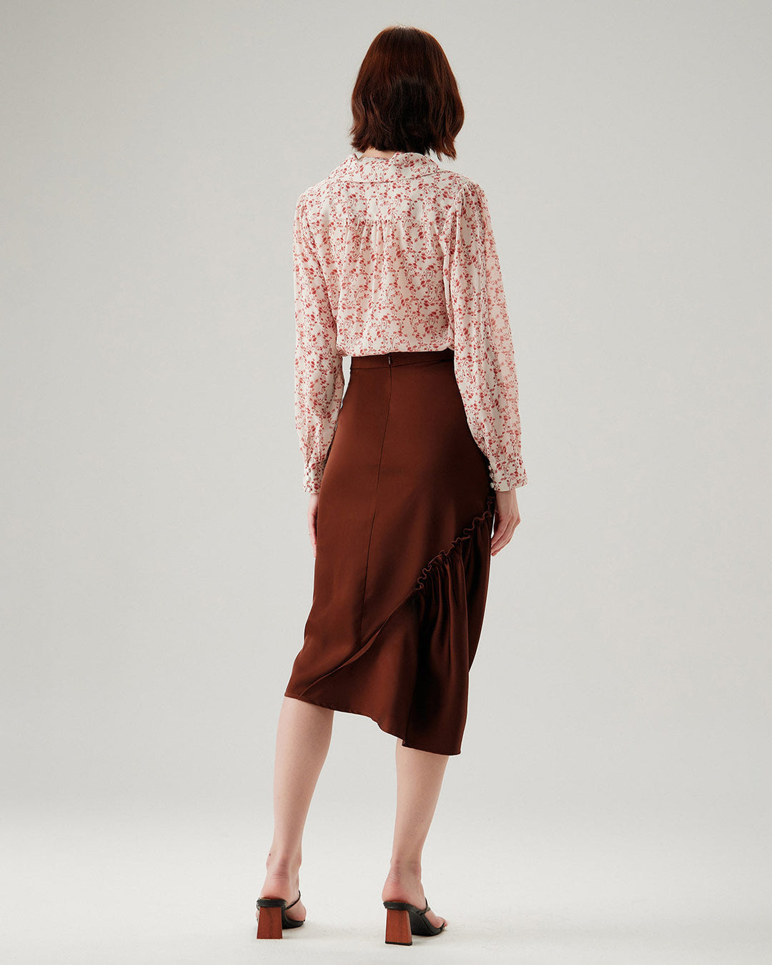 Morgan and Brooke | Ruched Pencil Midi Skirt for Women in Coffee