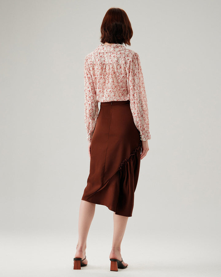 Morgan and Brooke | Ruched Pencil Midi Skirt for Women in Coffee