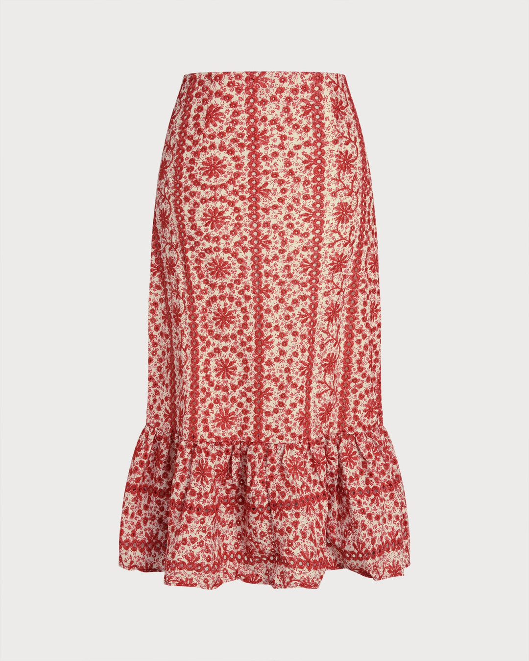 Morgan and Brooke | Floral Ruched Midi Skirt for Women in Red