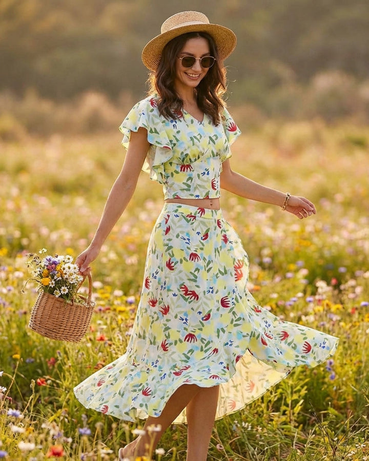 Morgan and Brooke | Floral Ruffle A-Line Midi Skirt
