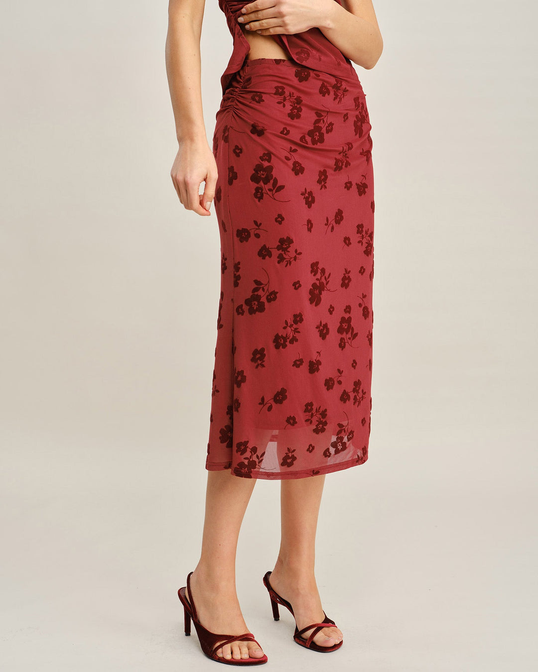 Morgan and Brooke | Floral Midi Skirt for Women in Red