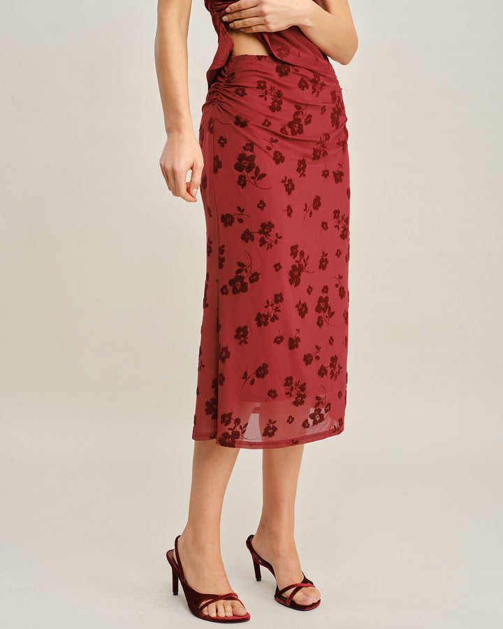 Morgan and Brooke | Floral Midi Skirt for Women in Red
