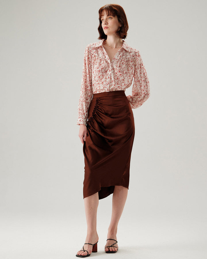 Morgan and Brooke | Ruched Pencil Midi Skirt for Women in Coffee