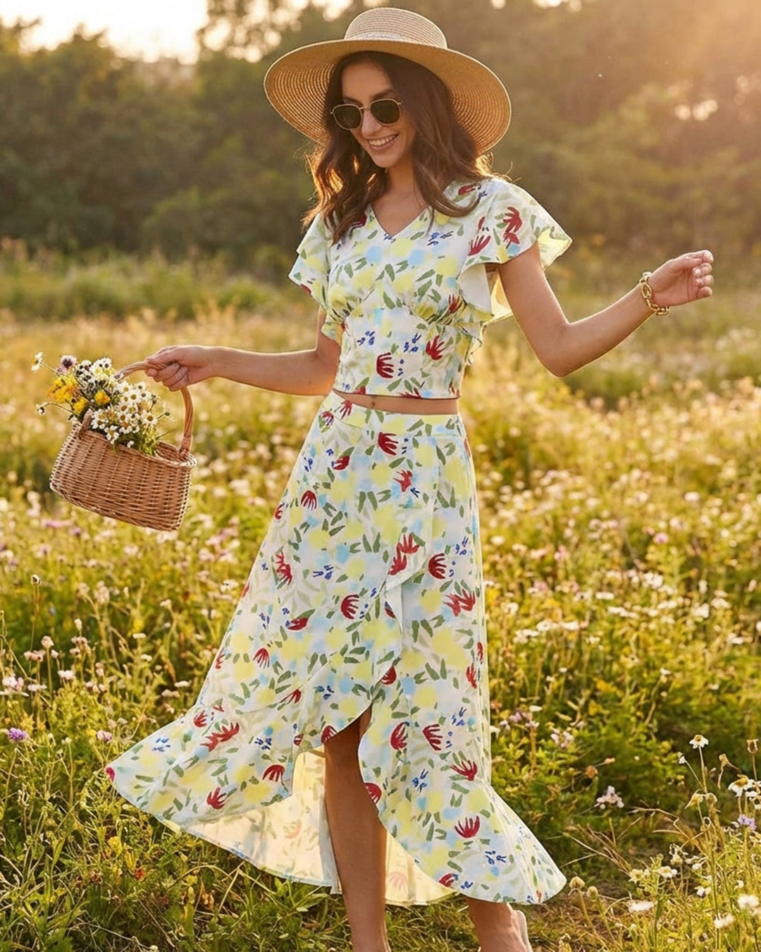 Morgan and Brooke | Floral Ruffle A-Line Midi Skirt