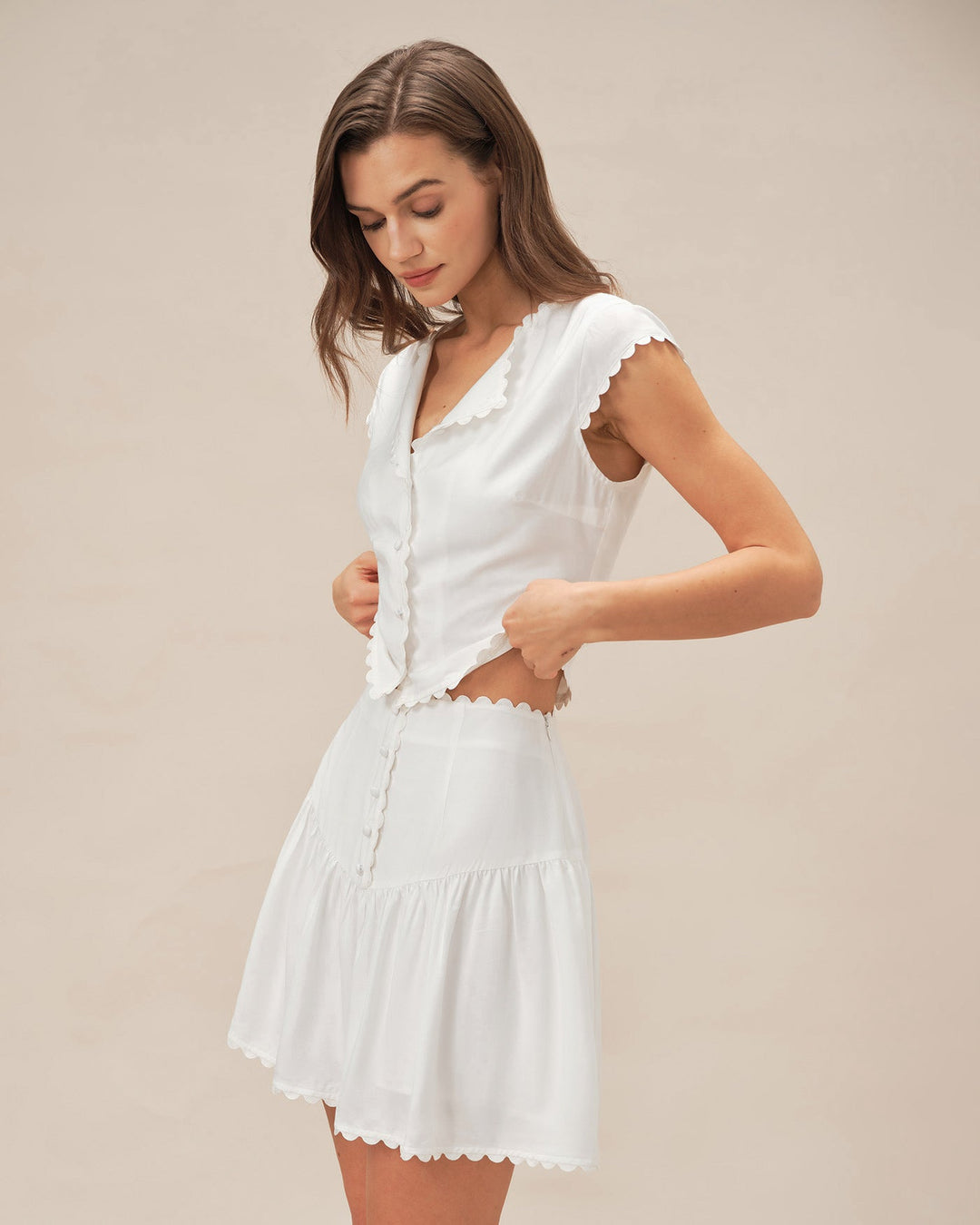 Morgan and Brooke | White Ruched Mini Skirt