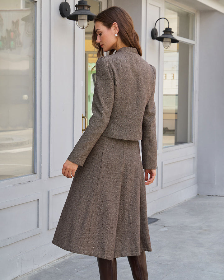 Morgan and Brooke | Brown Natural A-Line Midi Skirt