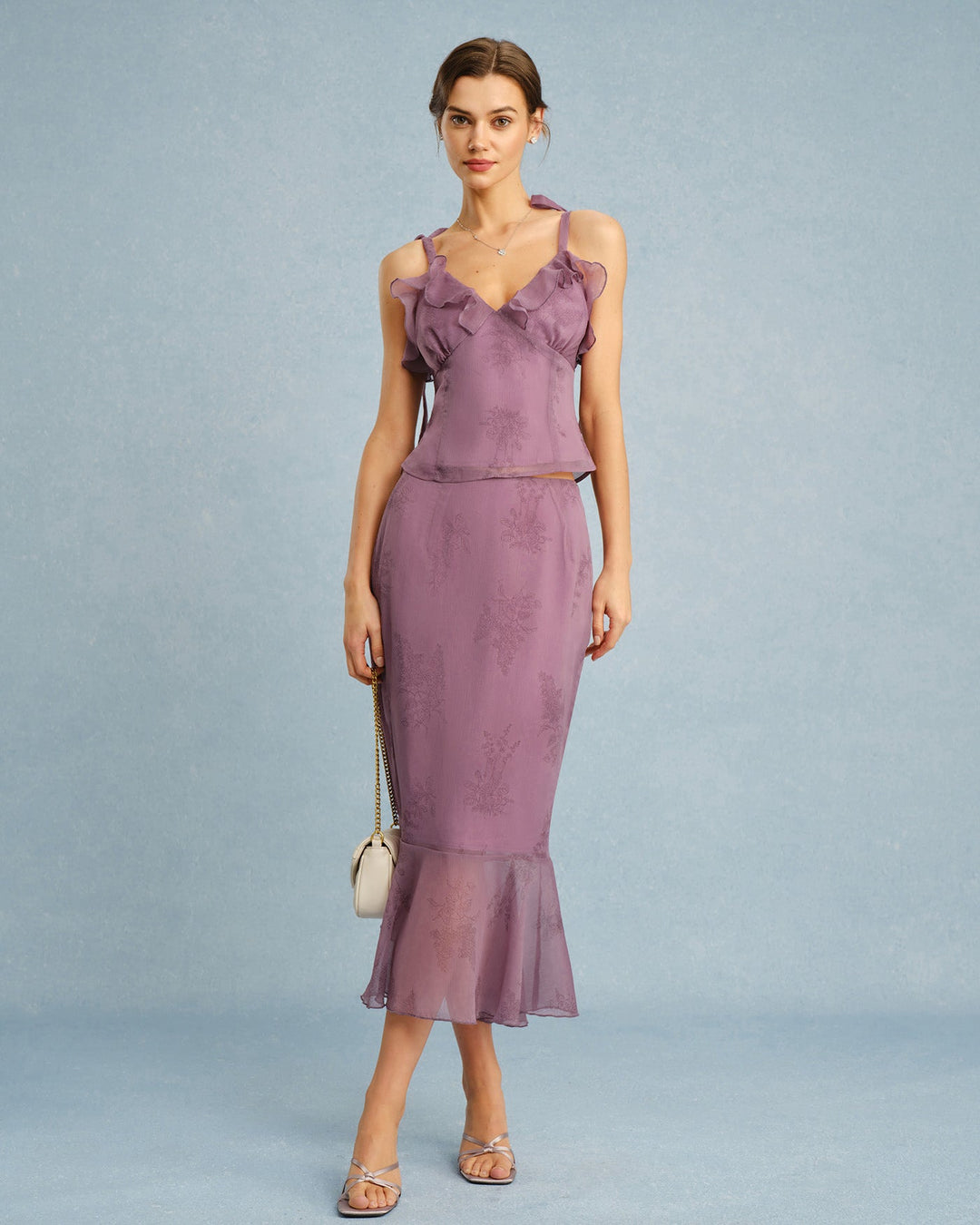 Morgan and Brooke | Floral Midi Skirt for Women in Purple