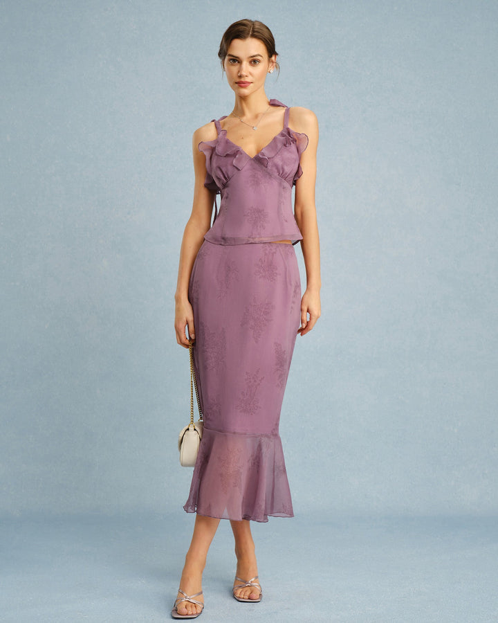Morgan and Brooke | Floral Midi Skirt for Women in Purple