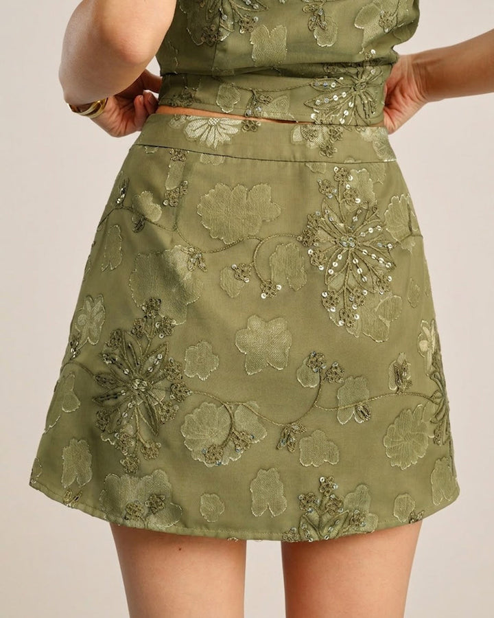 Morgan and Brooke | Green Jacquard Mini Skirt