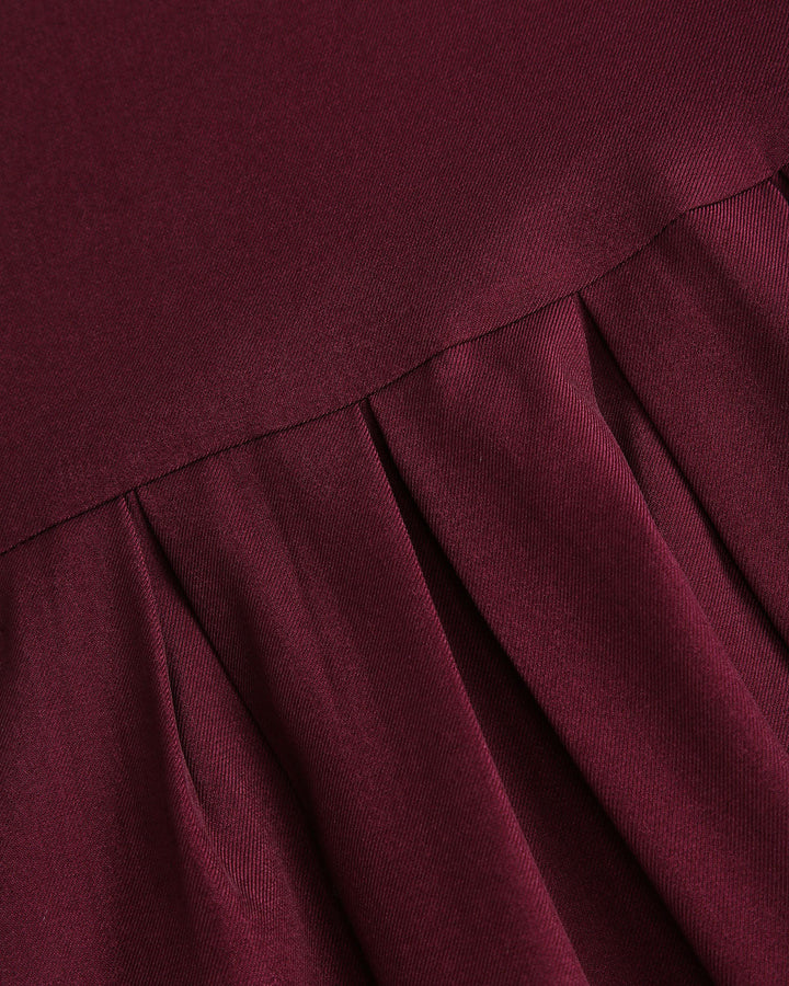 Morgan and Brooke | Natural Waisted Pleated Midi Skirt in Wine Red
