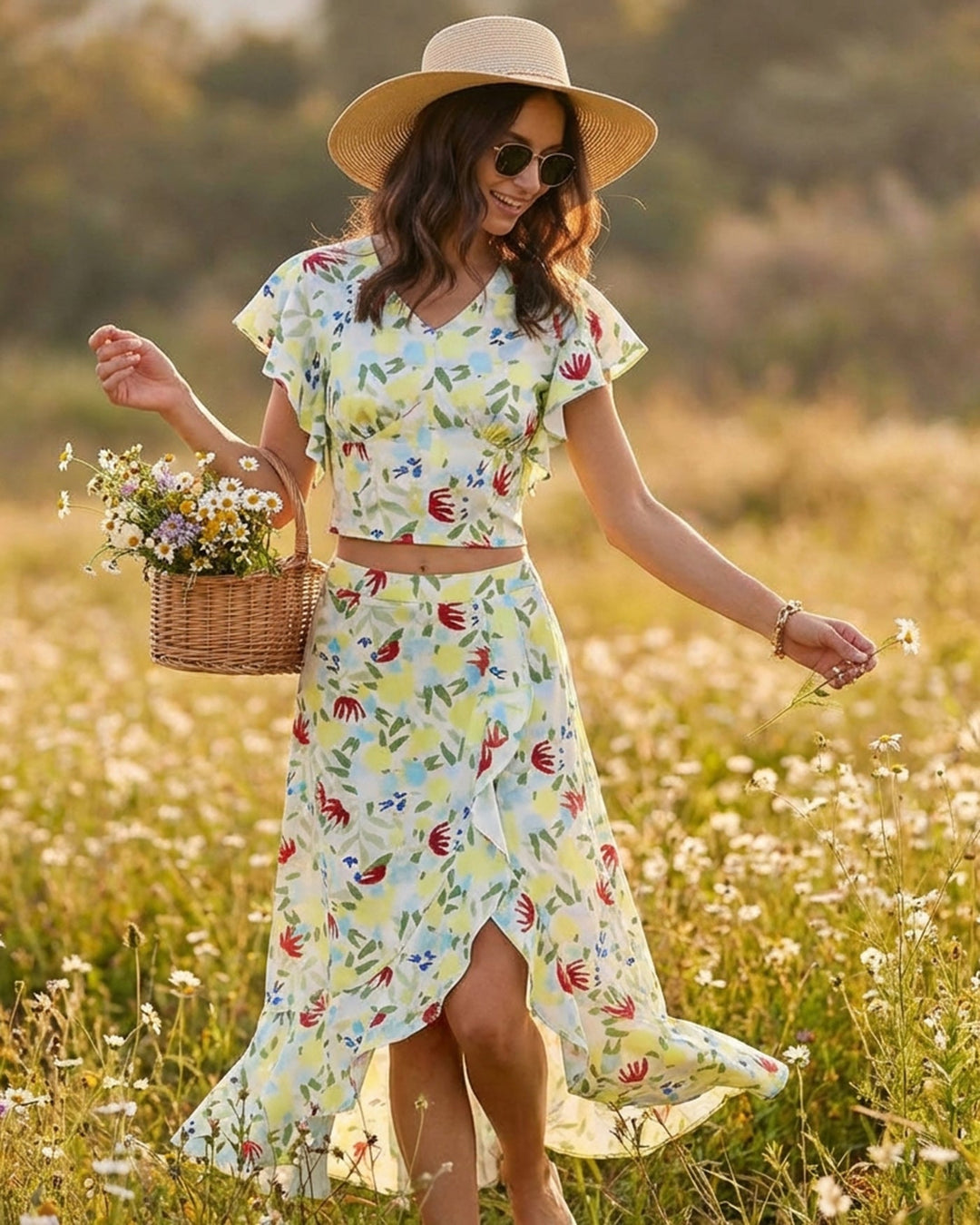 Morgan and Brooke | Floral Ruffle A-Line Midi Skirt
