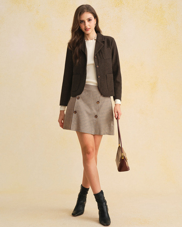 Morgan and Brooke | A-Line Mini Skirt, Khaki Plaid