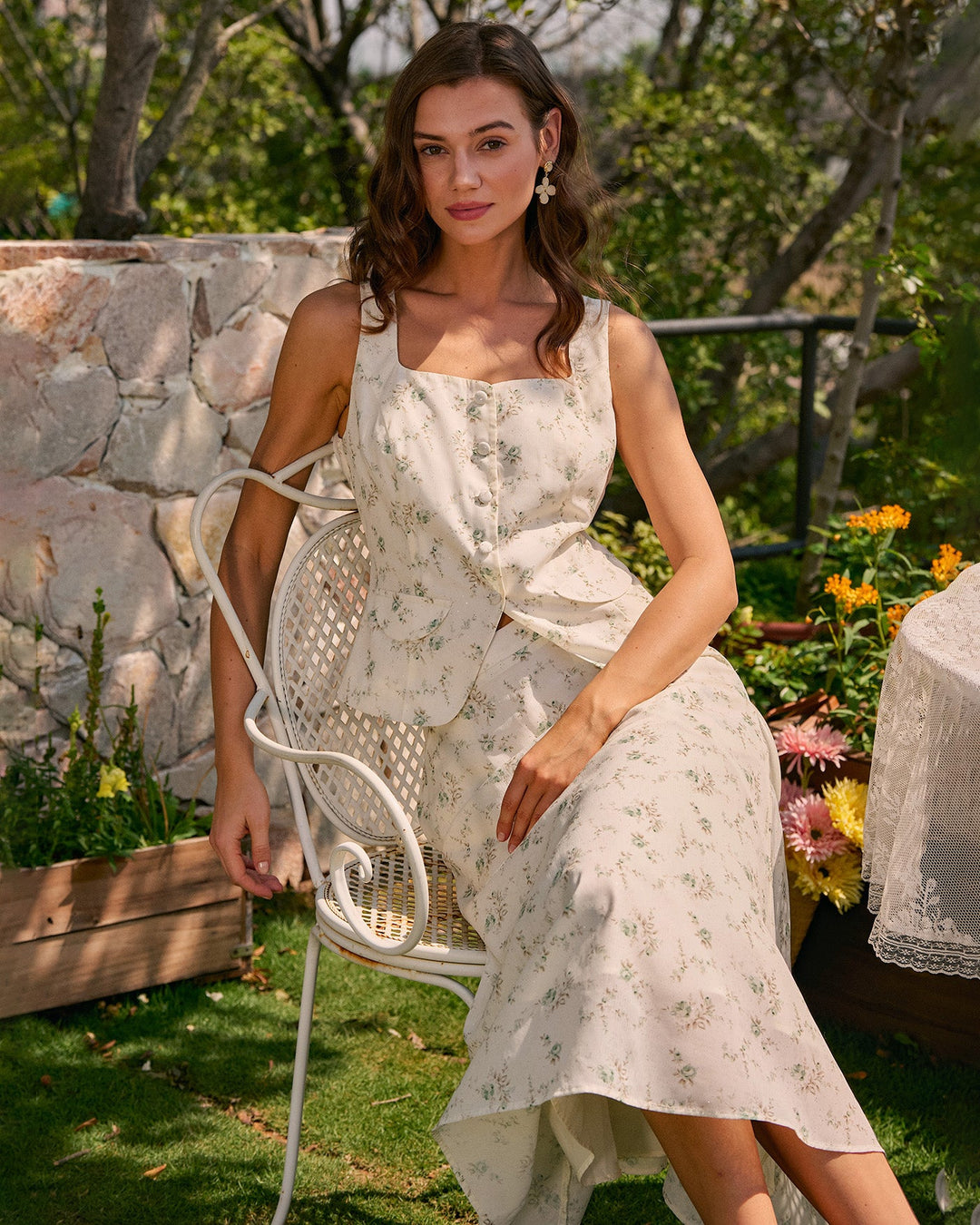 Morgan and Brooke | Floral Midi Skirt for Women in Green