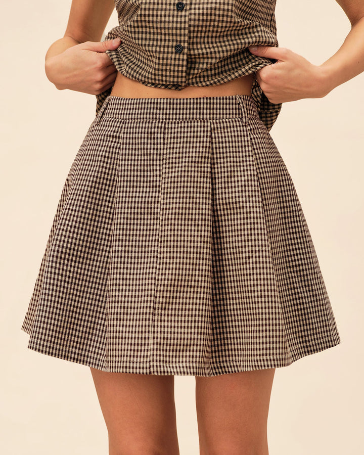 Morgan and Brooke | Brown Plaid Ruched Skirt